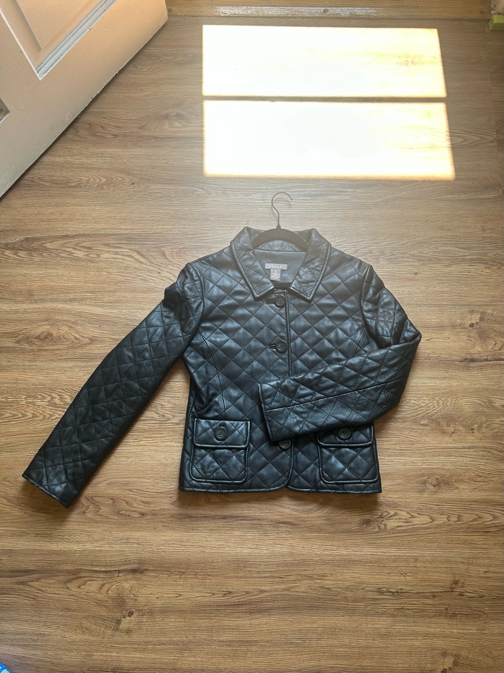 Kenar Genuine Leather Black Diamond Quilted Jacket Women’s Size 8 - Picture 3 of 8